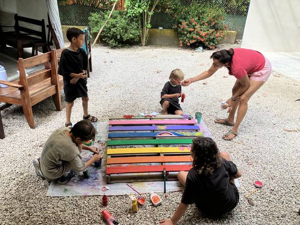 Painting a pallet in rainbow stripes